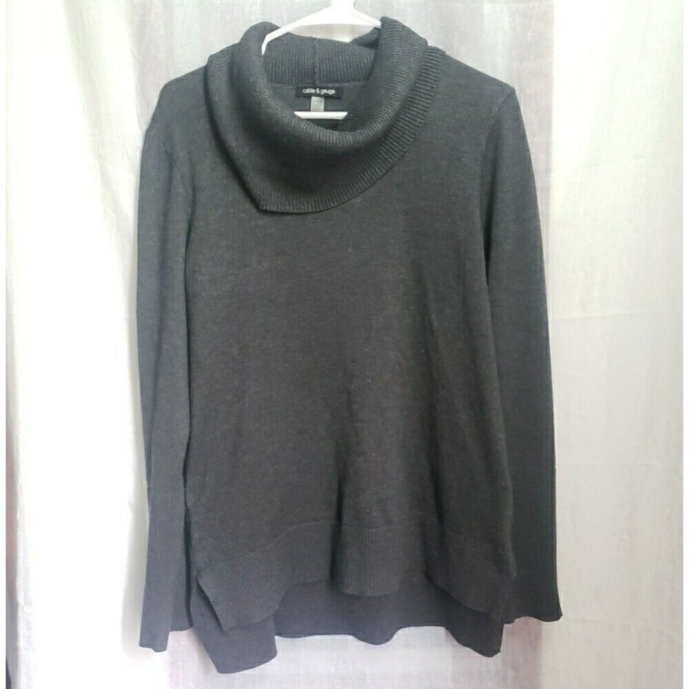 Cable & Gauge Charcoal Gray Cowl Neck Tunic Sweater Lightweight Women's M